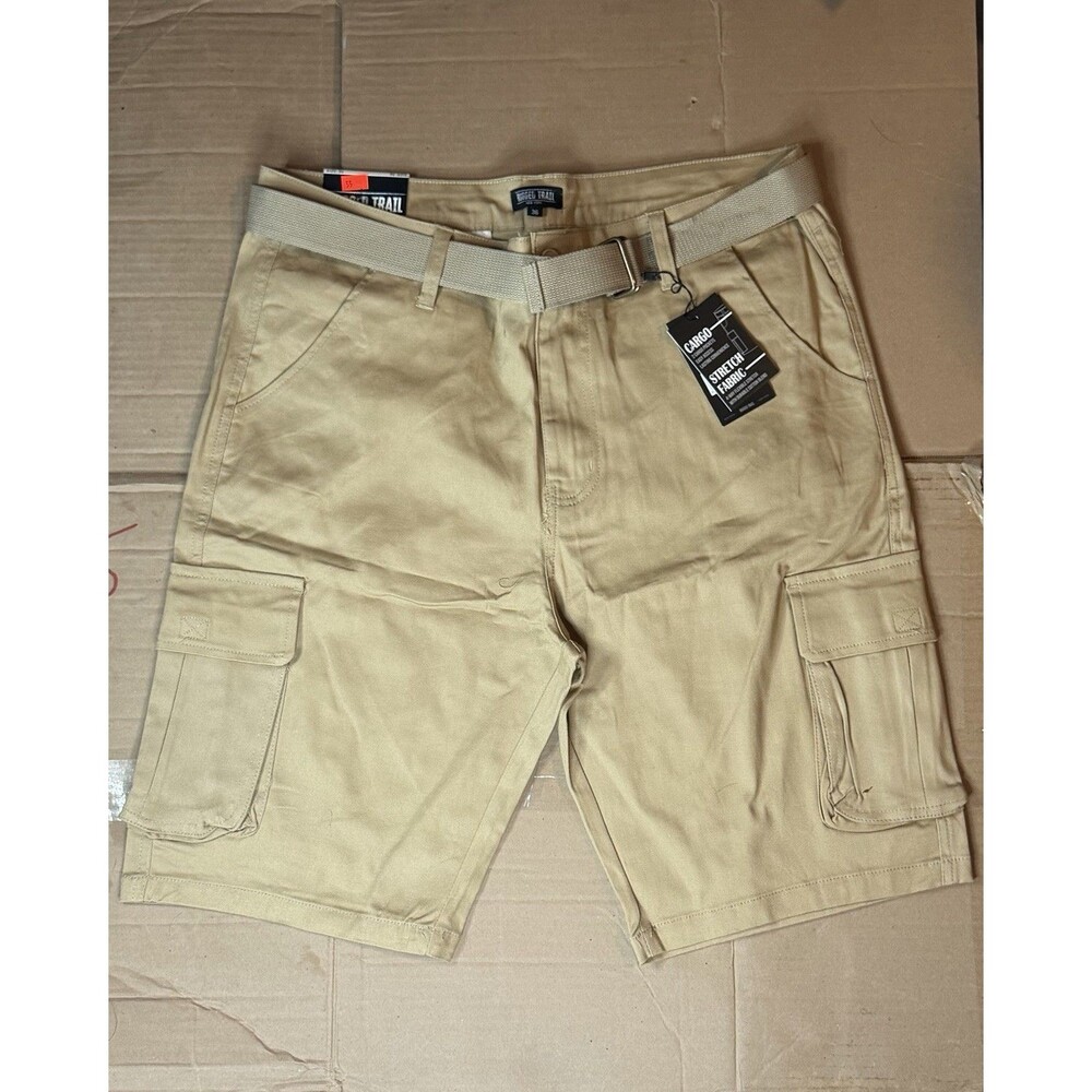 Rugged Trail Men's Khaki Stretch Belted Cargo Shorts MCGS-8500KK